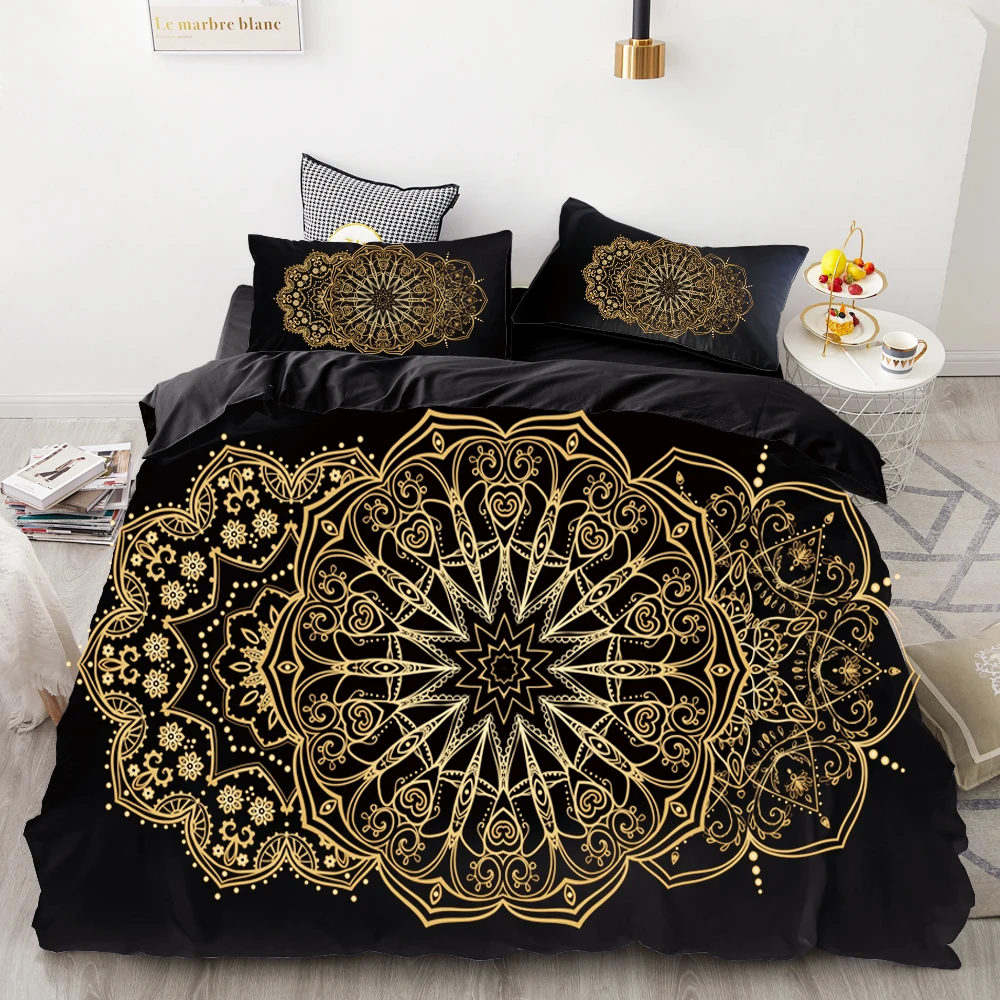 

3D HD Digital Printing Custom Bedding Set,3pcs Duvet Cover Set Queen Cal King,Bedclothes Round golden Drop Shipping