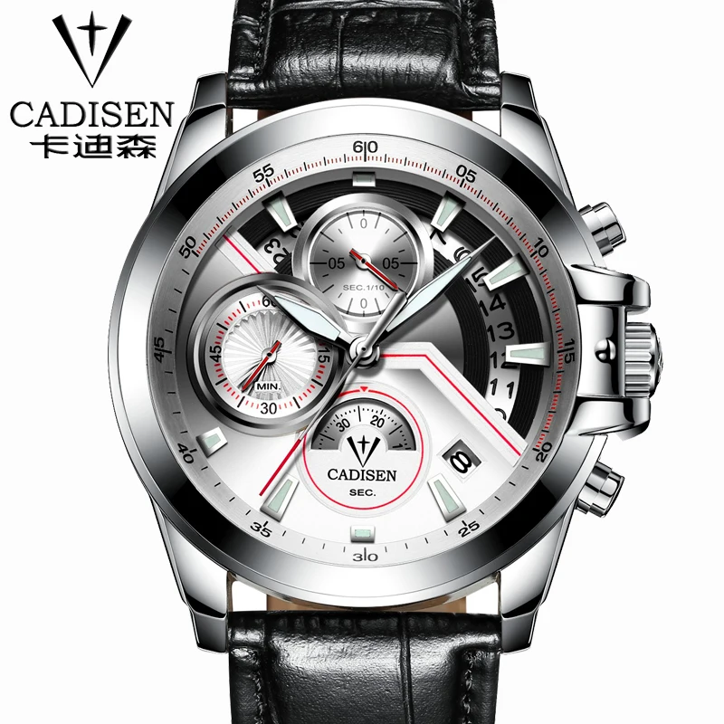 

Cadisen Multifunction Auto Date Military Sport Watches Men Waterproof leather Quartz-Watch Men army Clock relogio mascul
