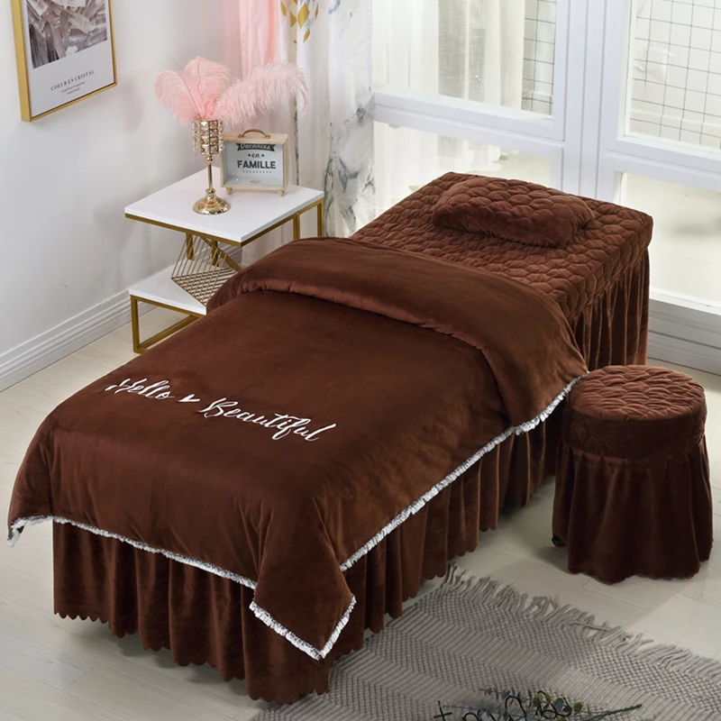 Beauty Salon Bedding Sets Coral Fleece Crystal Velvet Embroidery Bed Skirt Duvet Cover Pillowcase Bedspread High Quality Set#s - Цвет: -LY-04-ka