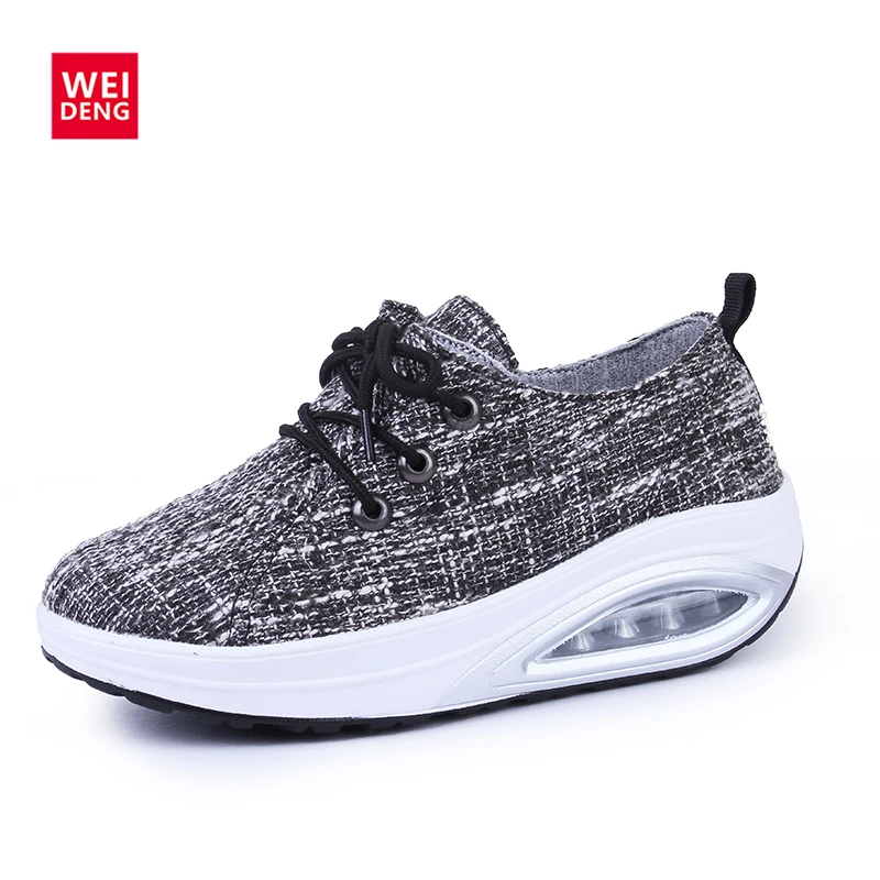 

WeiDeng Women Platform Sport Shoes Breathable Sneaker Lace Up Shake Shoes Leisure Casual Fashion Canvas Air Sport Shoes