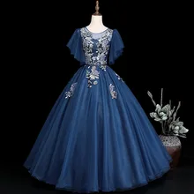 Это YiiYa Темно-Синие Свадебные платья длиной до пола с аппликацией, бисероплетение, платья для невесты с круглым вырезом De Novia Casamento BL089