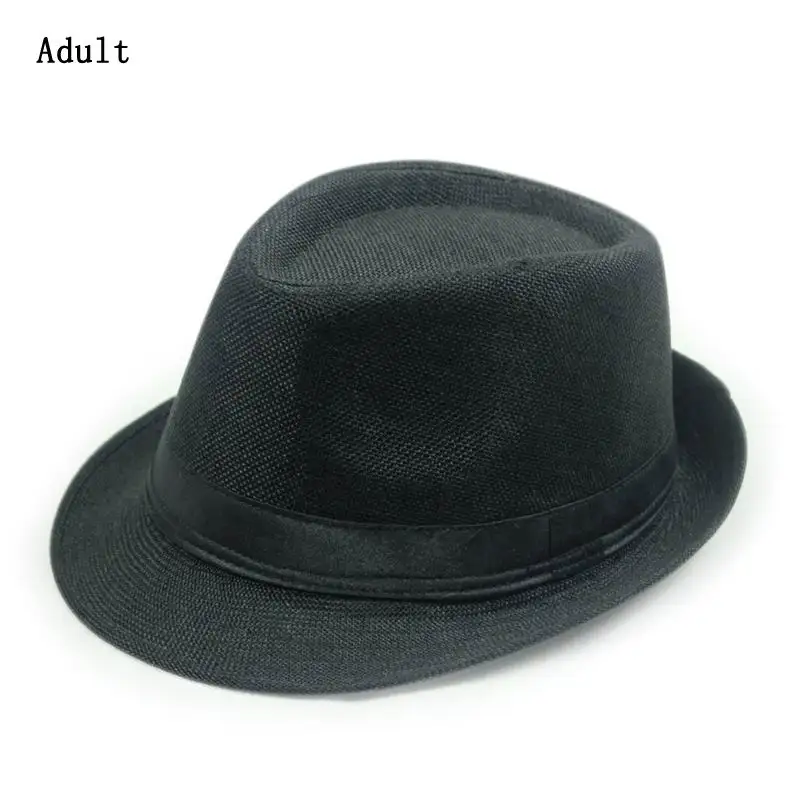 Adult I Лидер продаж ребенок Fedora модные Повседневное Дети соломы Кепки отцовства Семья туризма Лен сомбреро Панама - Цвет: Adult I