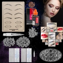 Набор станков для перманентного макияжа с иглами, наконечниками, чернилами, подстаканником, практичная кожа для бровей, губ, подводки для глаз, микроблейдинг, принадлежности для макияжа