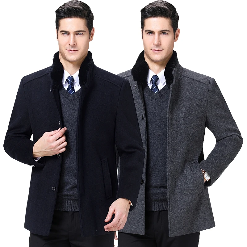 Высокое качество шерстяное пальто для мужчин зимнее шерстяное пальто бушлат для мужчин Осенняя шерстяная куртка кашемировое пальто для мужчин настоящий кролик