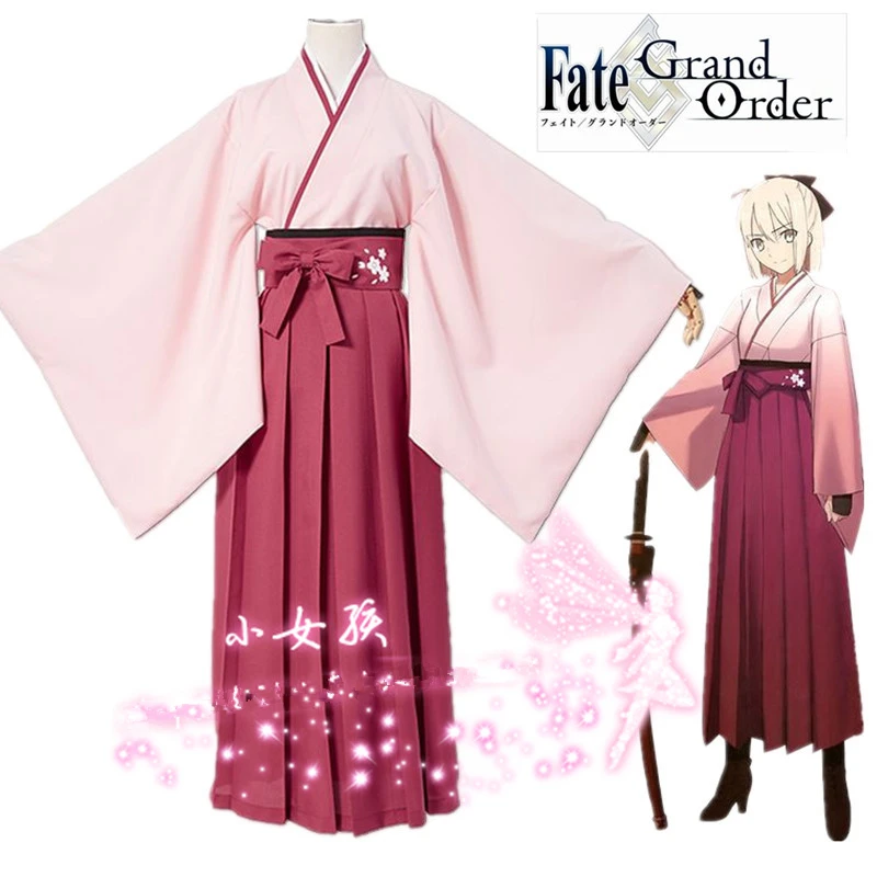 

Anime Fate Stay Night Okita Souji Cosplay Costumes Game Fate Grand Order Saber Okita Souji Cherry Kimono Cosplay Costume