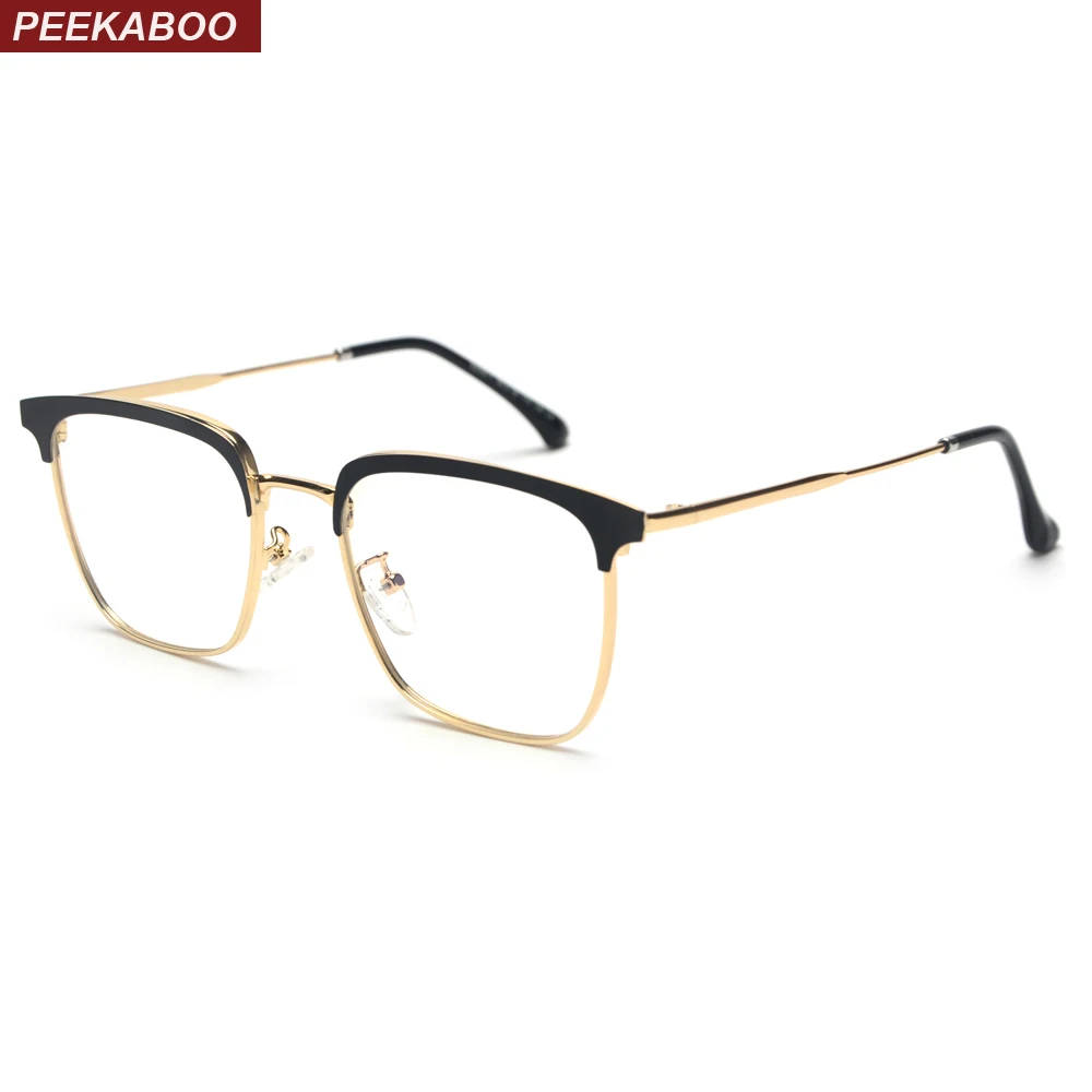 Peekaboo man metal optical glasses frame for men gold silver black clear lens square eyeglasses women high quality