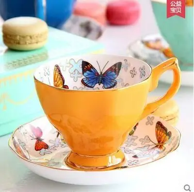 Британский Королевский Костяной фарфор 170 мл модная керамическая кофейная чашка набор Бабочка Дизайн aftern для подарка - Цвет: E style