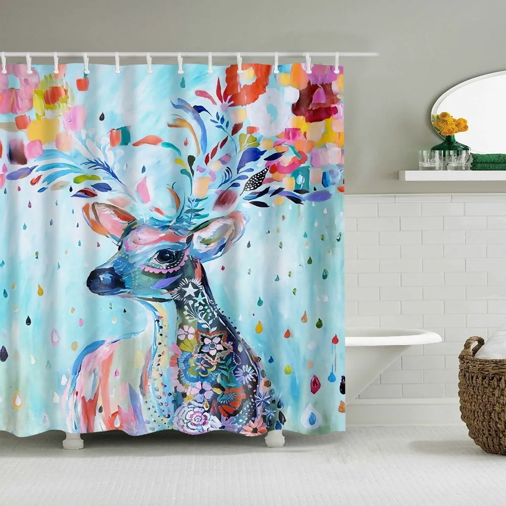 

Animals Deer Horse Zebra Printed Shower Curtains Frabic Waterproof Polyester Bath Bathroom Curtains With Hooks 180x180cm