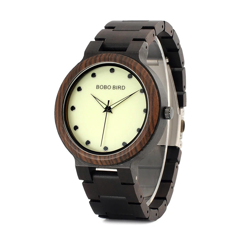 BOBO BIRD PO4 Lightweight Wooden Watches Unique Luminous Dial Mens Watch With Luminous Hands in Gift Box