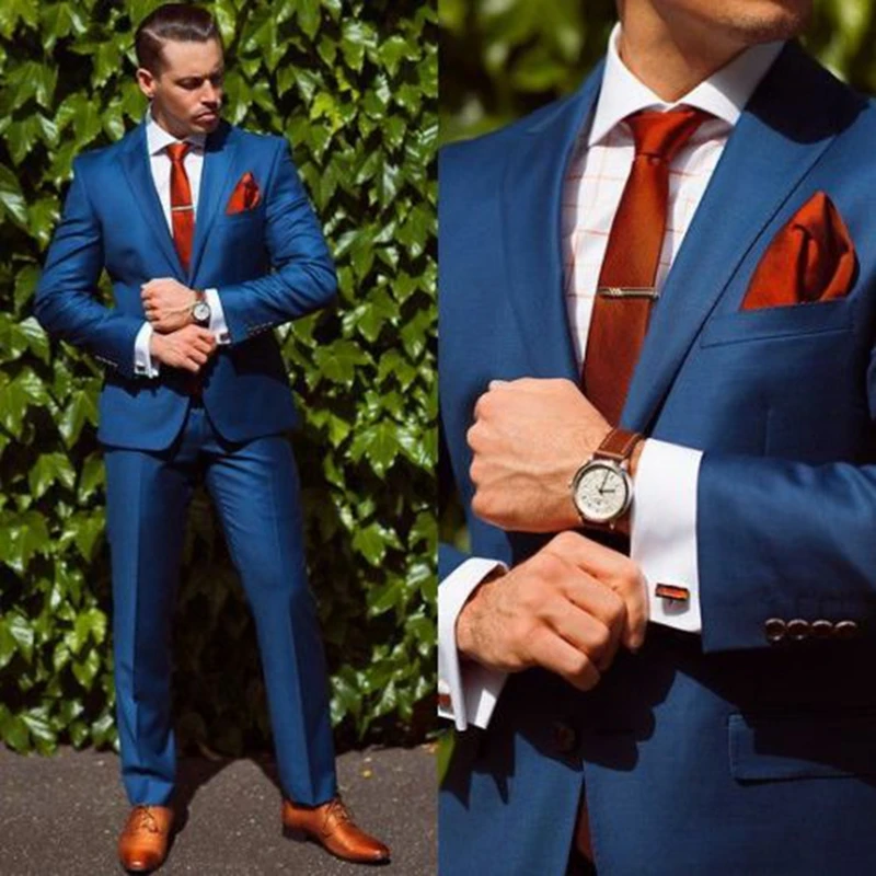 Cheap Chance of  Men's Navy Formal Suits Wedding Groom Groomsmen Party Tuxedos Business Prom Suit C97