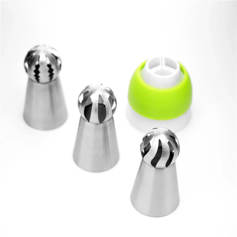 

4PCS/Set Spherical Russian Piping Tips And Coupler Nozzle Tips Ball Nozzle Sphere Stainless Steel Icing Pastry Cupcake