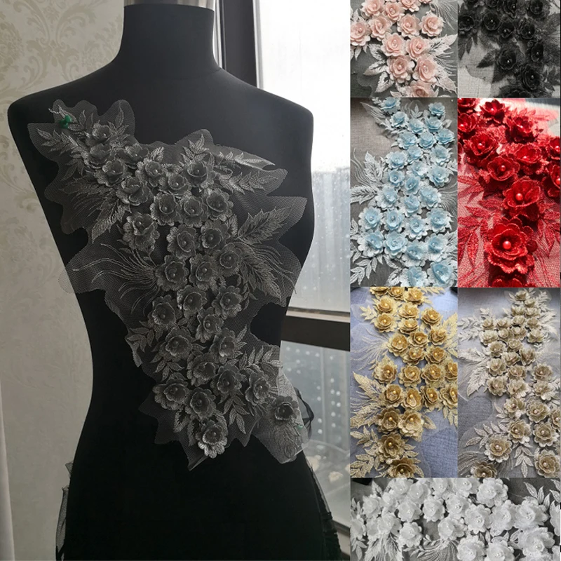 2 PCS 40*25 cm FLOWER EMBROIDERY With SEQUIN APPLIQUE BEADS DIY RED GOLD SILVER BLUE PINK BLACK WHITE DRESSING ACCESSORIES | Дом и сад