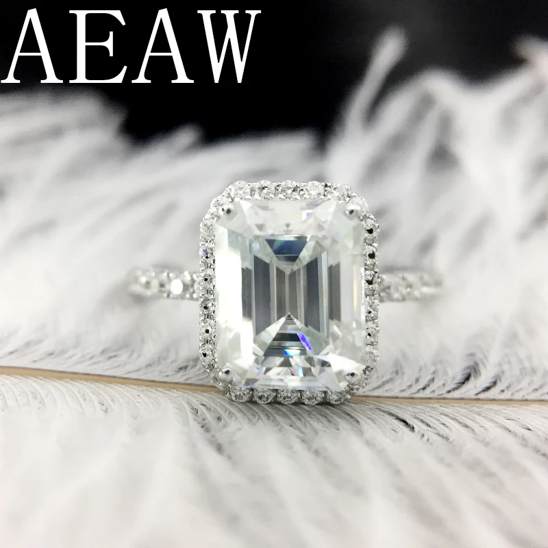 AEAW однотонное кольцо из белого золота 14 к 1ctw Moissanite DF с изумрудами роскошное