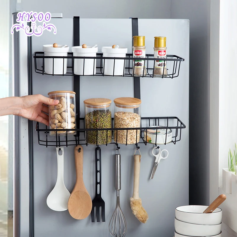 

Iron double - layer refrigerator racks side - wall storage racks kitchen condiment racks