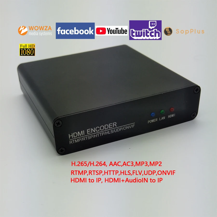 HEVC H.265/H.264 HDMI видео кодер прямой трансляции через HTTP HLS FLV RTSP RTMPS UDP ONVIF m3u8 на Facebook Youtube