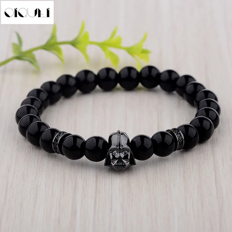 

OIQUEI Charm Star Wars Darth Vader Bangle Bracelets Men 8mm Black Lava Bright Natural Stone Beads Yoga Bracelets For Woman man