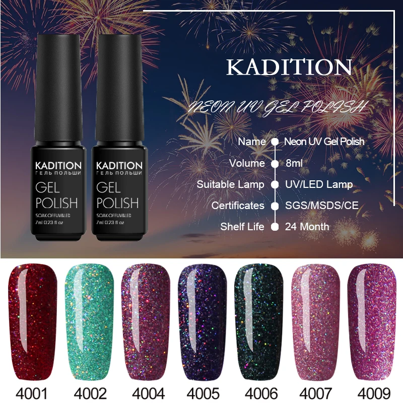 

KADITION Glitter Gel Nail Polish Soak Off Gel Lucky Colorful Gel Varnish Need Top Base Coat Semi Permanent Lacquer Design Art