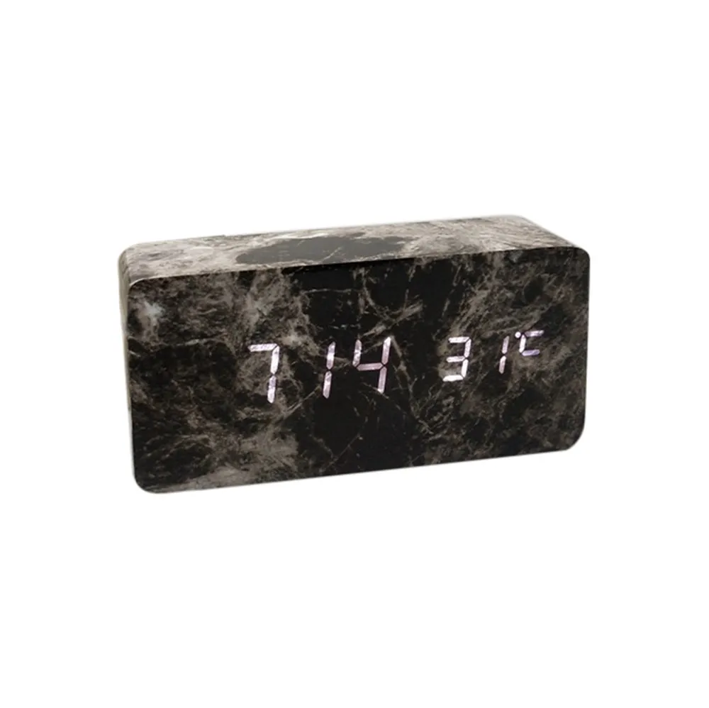 СВЕТОДИОДНЫЙ цифровой Часы мраморный стиль Голосовое управление календарь термометр деревянный светодиодный цифровой будильник USB/AAA настольные часы