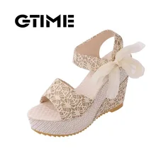 GTIME Mode Sandales Cales D’été Femmes Sandales Plate-Forme de Dentelle Ceinture Arc Flip Flops Bout Ouvert à talons hauts Femmes chaussures # ZWS66