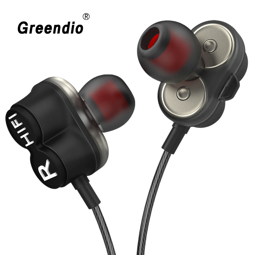 Наушники Greendio GD8 2DD двойные динамические наушники вкладыши Hi Fi спортивные для