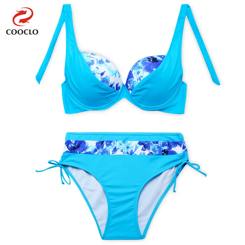 Kaufen COOCLO 2019 Plus Größe Sexy Bikinis set Frauen Bademode Halter Floral Große Größe Strand Tragen Badeanzüge Vintage Badeanzug XXL 6XL