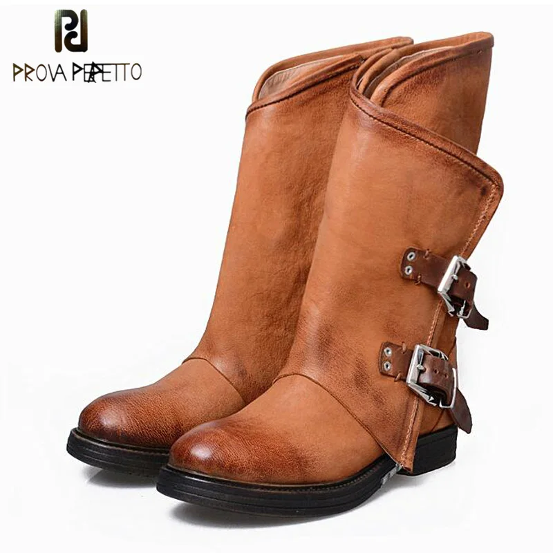 Prova Perfetto/Женские Ботинки Martin Теплые зимние ботинки из натуральной кожи Botas Feminina