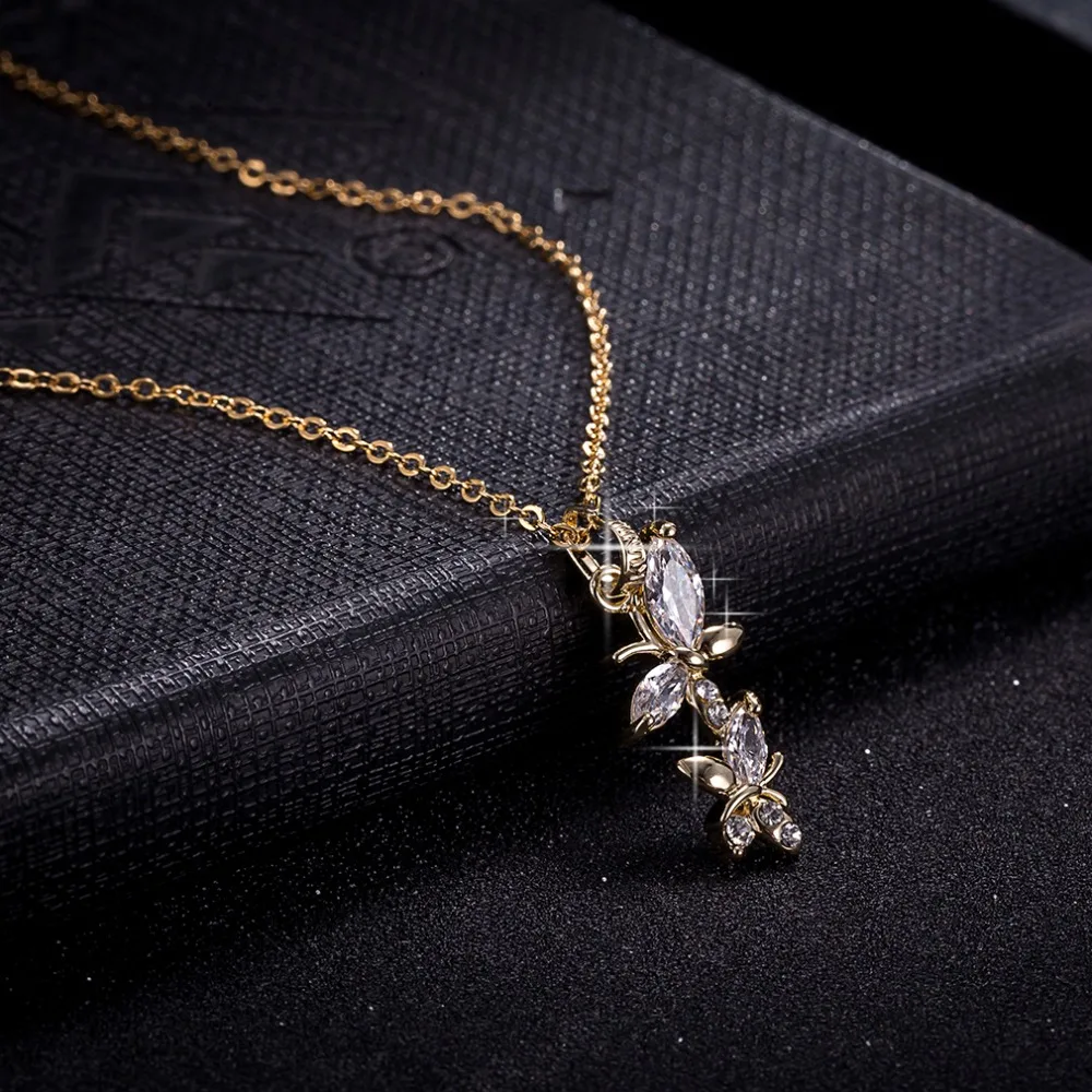 

Double Butterfly Crystal Pendant Necklace Women Multi Layer Geometric Rhinestone Neck Pendant Charm Gold Silver Necklace Jewelry