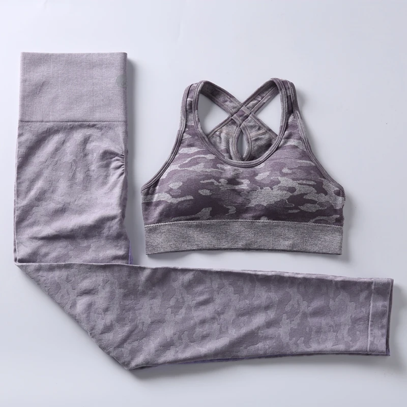 BINAND Camo, спортивный костюм для фитнеса, бесшовные спортивные костюмы для женщин, одежда для фитнеса, тренажерного зала, костюм для йоги, фитнеса, набор для тренировок, женская спортивная одежда - Цвет: Purple