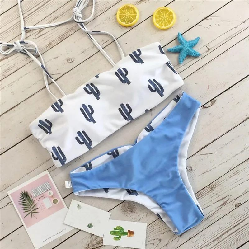 

KLV Women Cactus Print Bikini Set woman bikini push up 2019 Swimming Two Piece Swimsuits Swimwear Beach Suit #@F