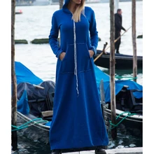Autumn Women Casual Long Maxi Sweatshirt Dress Ladies Long Sleeve Hoodie Hooded Sweater Pullover Jumper Dress Vestidos Femininos