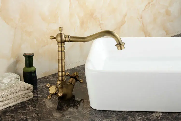  Antique Brass Swivel Kitchen Faucets Bathroom Basin Sink Faucet Crane Mixer Tap 9055A - 795769725