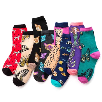 

Novelty Funny Leopard Street Cartoon Creativity Pattern Beagle Cat Animal Crazy Cotton Women Casual Socks Men Happy Short Socks