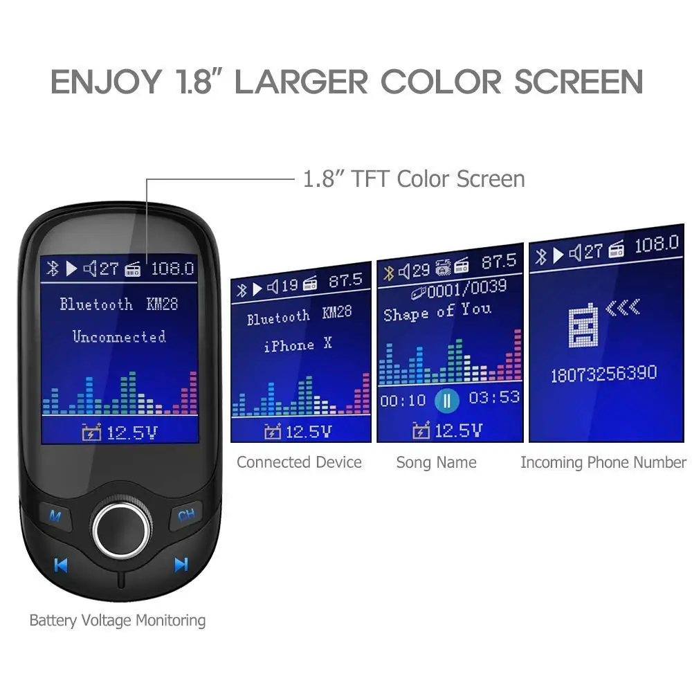 CDEN Автомобильный mp3 цветной экран 1,8 дюймов U диск TF карта музыкальный плеер Bluetooth приемник fm-передатчик QC3.0+ 2.4A автомобильное быстрое зарядное устройство
