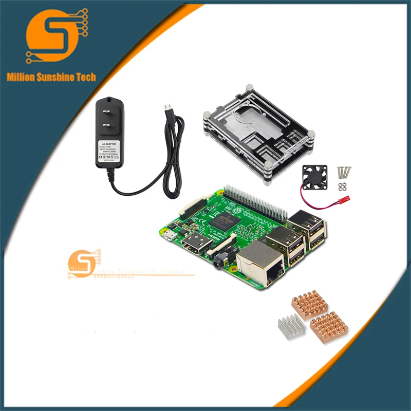 

Lastest UK RS Version Raspberry pi 3 + Heat sink+ Case Box+ Cooling fan+power charger plug for Raspberry pi 3 B free shipping