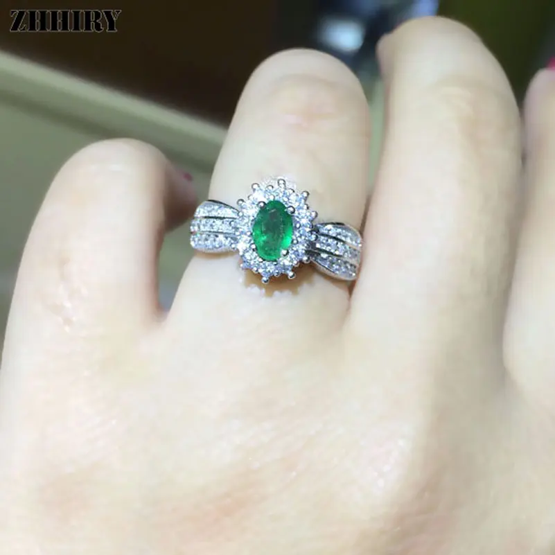 ZHHIRY натуральный изумруд драгоценный камень кольцо 925 стерлингового серебра обрачальные кольца, помолвка жены Изящные женские ювелирные изделия Королевский благородный