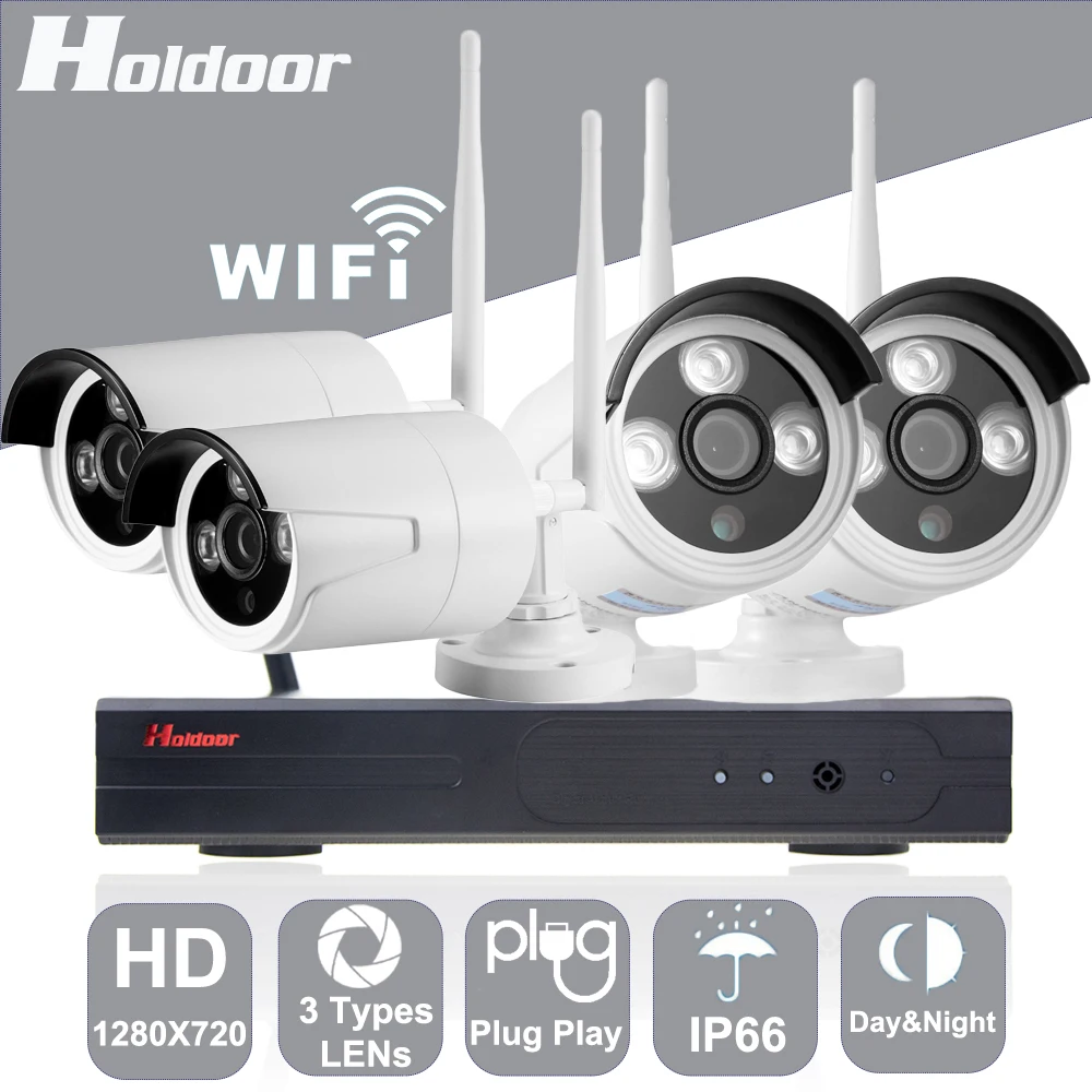 

4CH WiFi Wireless Security System 720P Network Camera Wi-Fi Wired IP Camera Kit Waterproof IP66 Night Vision for Home Outdoor