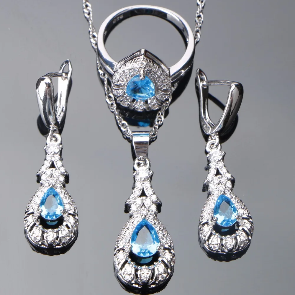 Buy Blue Zirconia 925 Sterling Silver Jewelry Sets