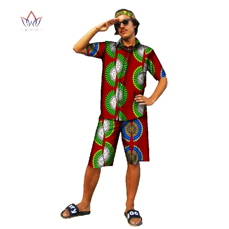 New Look пользовательские гавайская рубашка Dashiki Для мужчин с Африки Костюмы короткий рукав Для мужчин s рубашка + по колено шорты брюки наборы