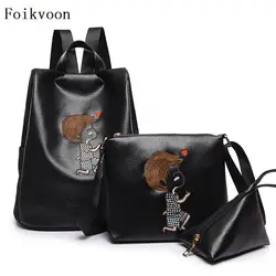 Foikvoon высокое качество рюкзак Для женщин сумки Популярные PU кожаные женские рюкзаки Мода Повседневное женские студенческие сумки