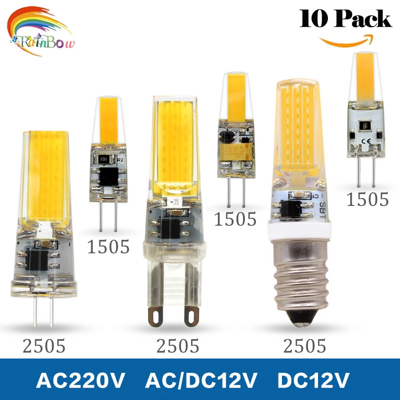 

10pcs/lot LED G4 G9 Lamp COB 1505 Bulb AC/DC 12V AC220V 6W 9W COB SMD LED Lighting Lights replace Halogen Spotlight Chandelier