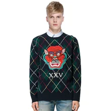 2017 HOT ECTIC Men Thickened sweater demon pattern fashion man Round neck Diamond lattice Jacquard coat S-XXL