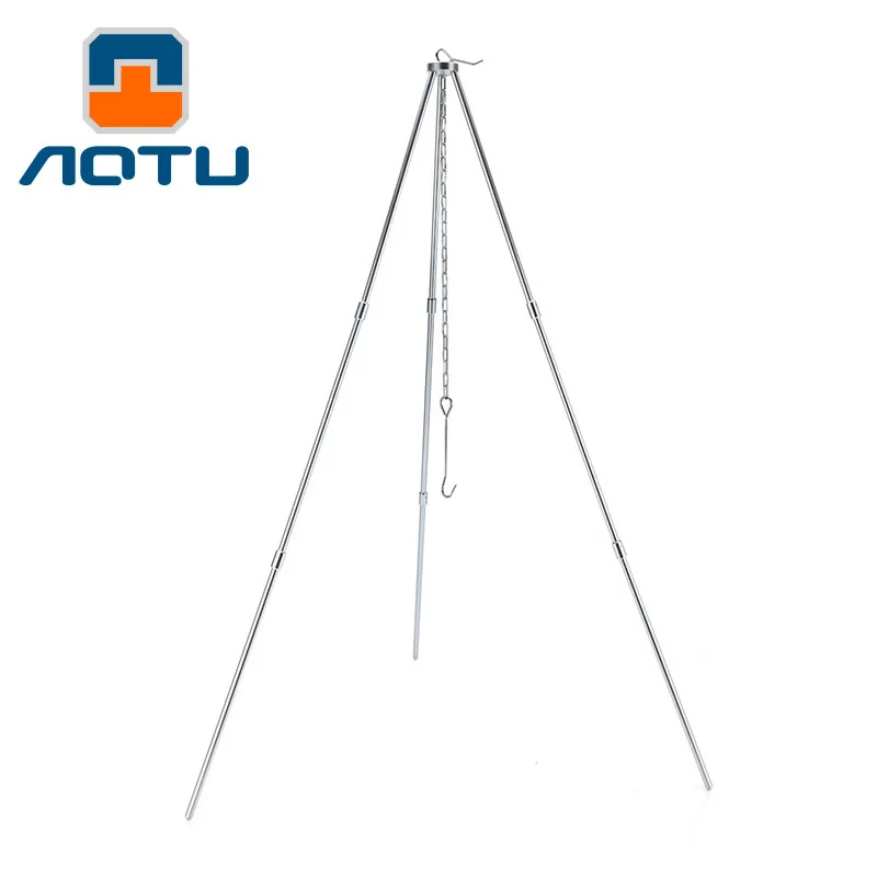 

Outdoor Camping Picnic Cooking Tripod Hanging Pot Durable Portable Campfire Picnic Pot Cast Iron Fire Grill Hanging Tripod