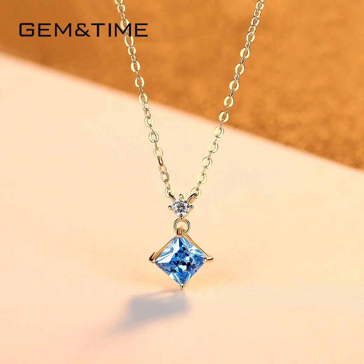 Gem& Time, квадратная аквамариновая подвеска, ожерелья для женщин, желтое золото, хорошее ювелирное изделие, AU585, 14k золото, ожерелье, бижутерия, для женщин, подарок, N14072