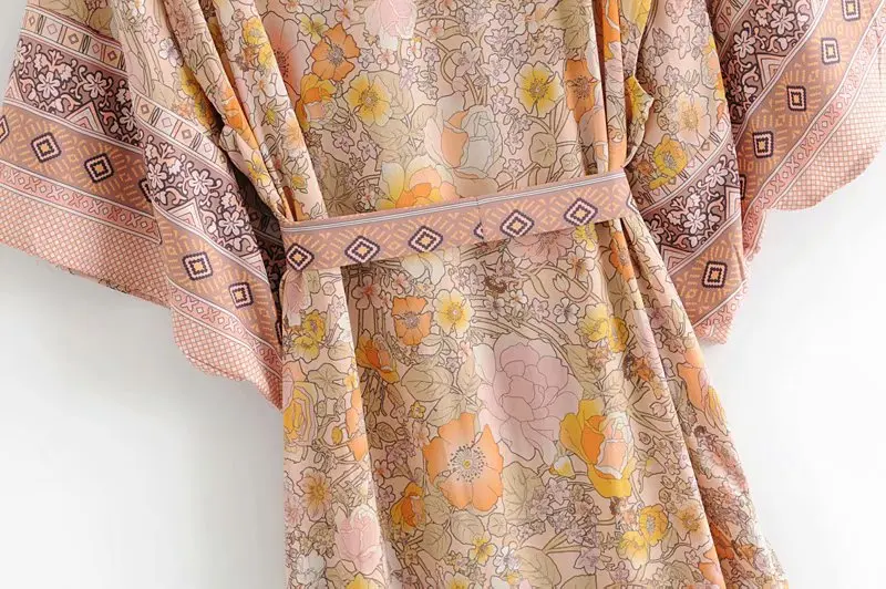 Лестное богемное Свободное длинное платье для женщин с поясом и принтом для беременных кимоно Японские летние платья дизайнерские новые поступления