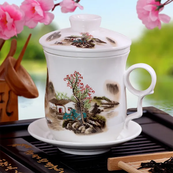 Houmaid Drinkware китайский стиль синий и белый керамическая чашка комплекты с крышкой и Fliter фарфоровая чашка и блюдца