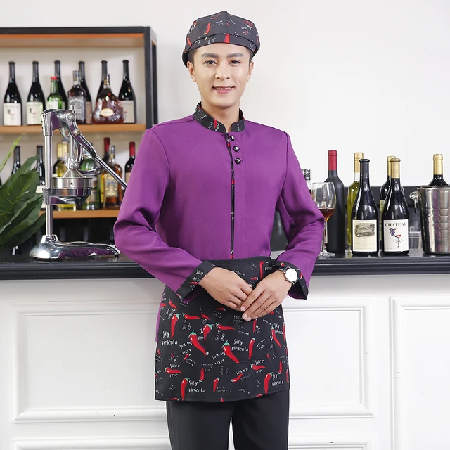 Chili Print Waiter Jacket Patchwork Chinese Restaurant Hot Pot Shop