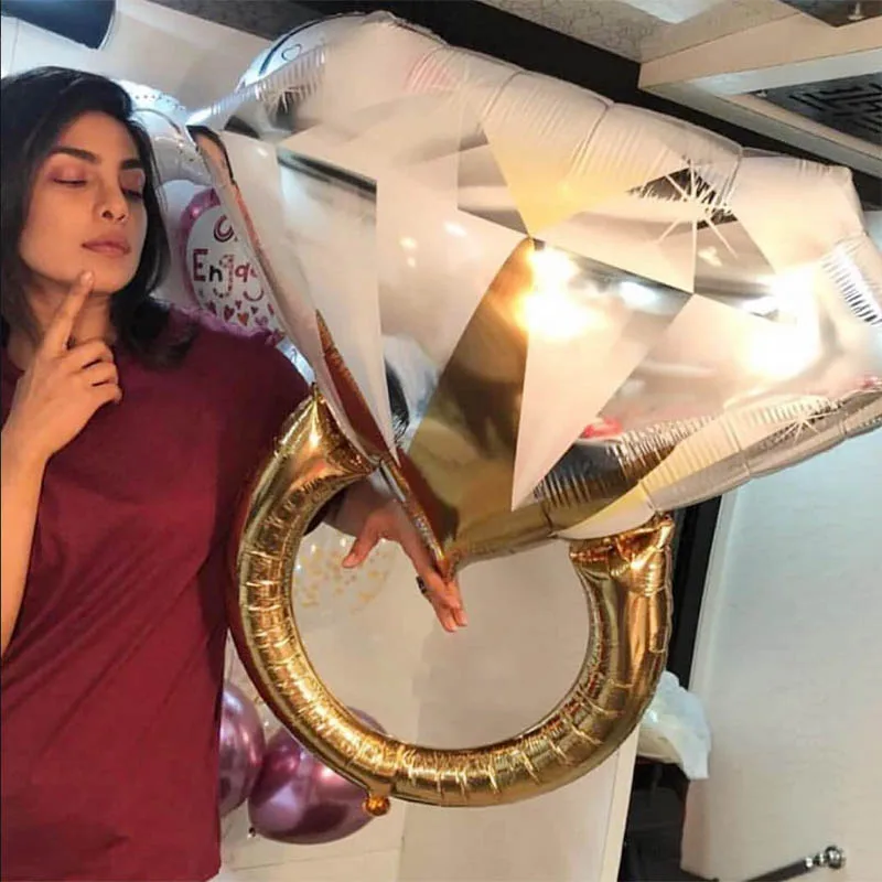 

Wedding Gold Diamond Ring Balloon Wedding Ballons Helium Decoration Bridal Shower Engagement inflatable Balls Balony MZS6