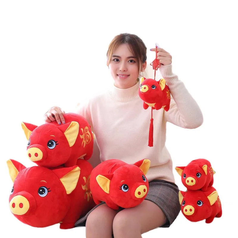 

chinese new year 2019 pig plush toy FU pig mascot stuffed animal soft doll pig pillow new year decoration gift for children