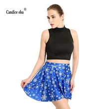 CANDICE ELSA женские юбки цифровая печать элегантная синяя плиссированная юбка с принтом снежинки Skt1226
