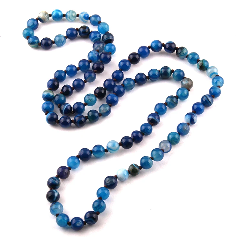 Fashion Jewelry Onyx Semi Precious Stones Bead long Knotted Necklace
